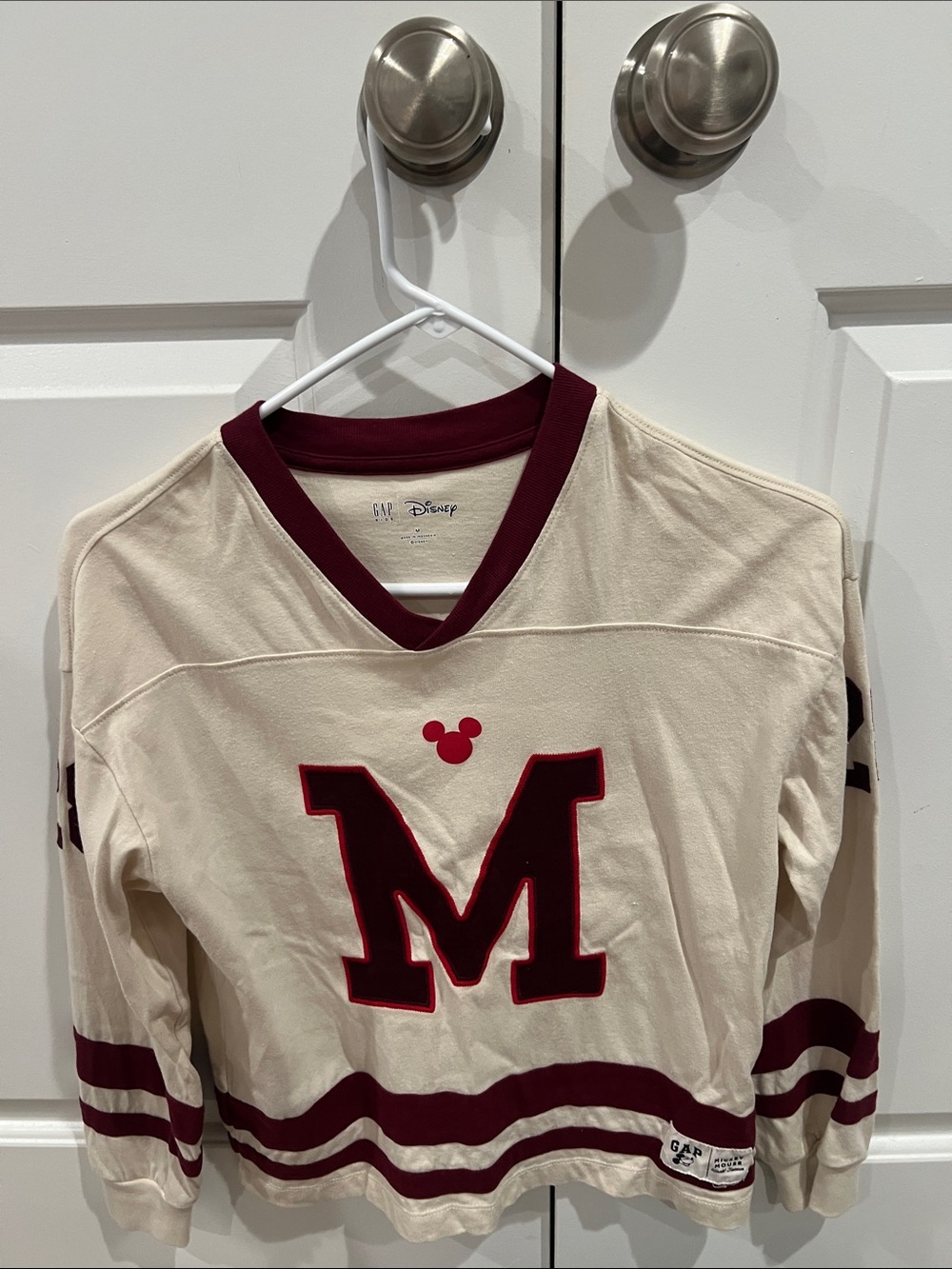 Disney Cream & Maroon Long-Sleeve Top with Mickey 'M'